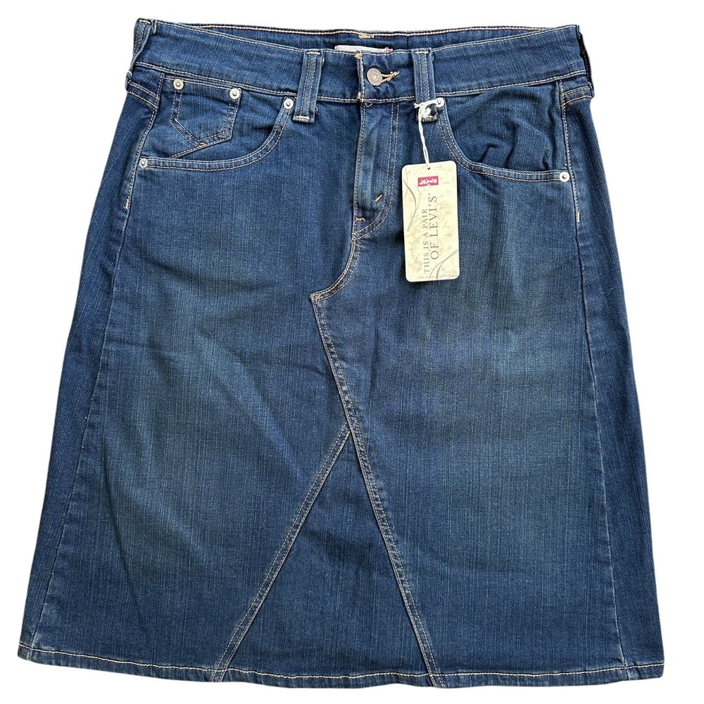 Levi's Denim Skirt Womens Size 10 Medium Wash New A-Line Knee Length Stretch
